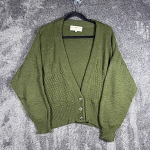 Peruvian Connection 100% Alpaca Handmade Olive Green V-Neck Cardigan Sweater M